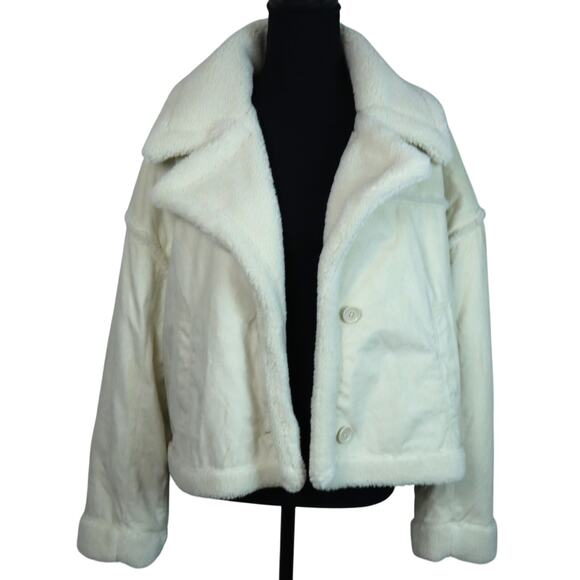 Hollister by Abercrombie Cream Faux Suede Cropped Jacket Sherpa Shearling  XL - Picture 3 of 8